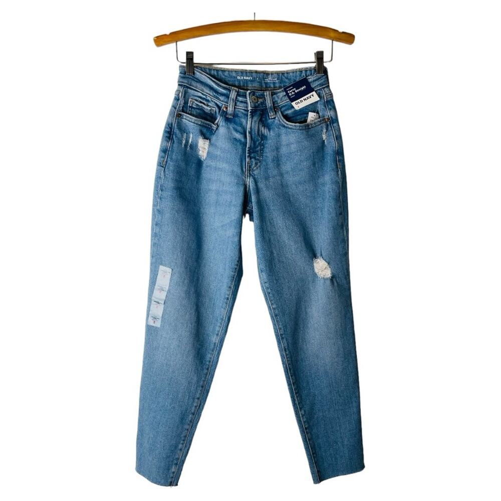 NWT Old Navy blue distressed curvy OG straight jeans 2